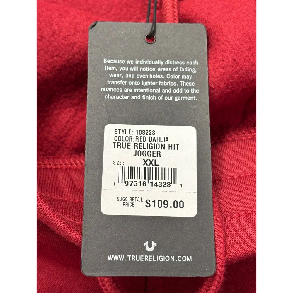 True Religion Hit Jogger Mens XXL Red Dahlia Graphic Fleece Sweatpants 108223